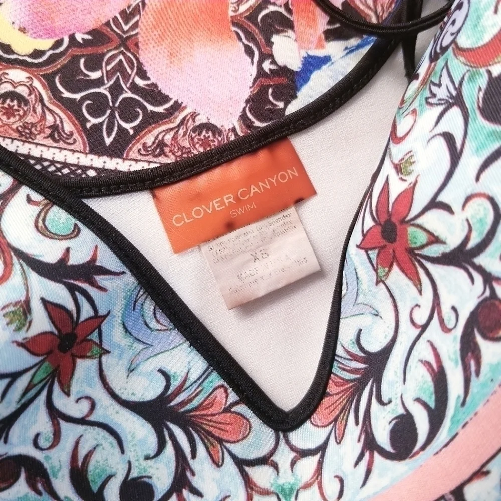 CLOVER CANYON Floral Collage Vibrant Cutout One Piece Swimsuit XS